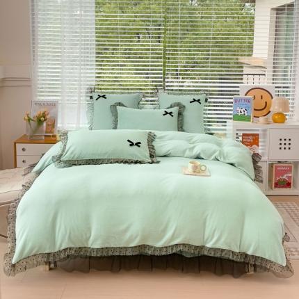 2025新款牛奶绒雕花四件套-KK小姐 水绿