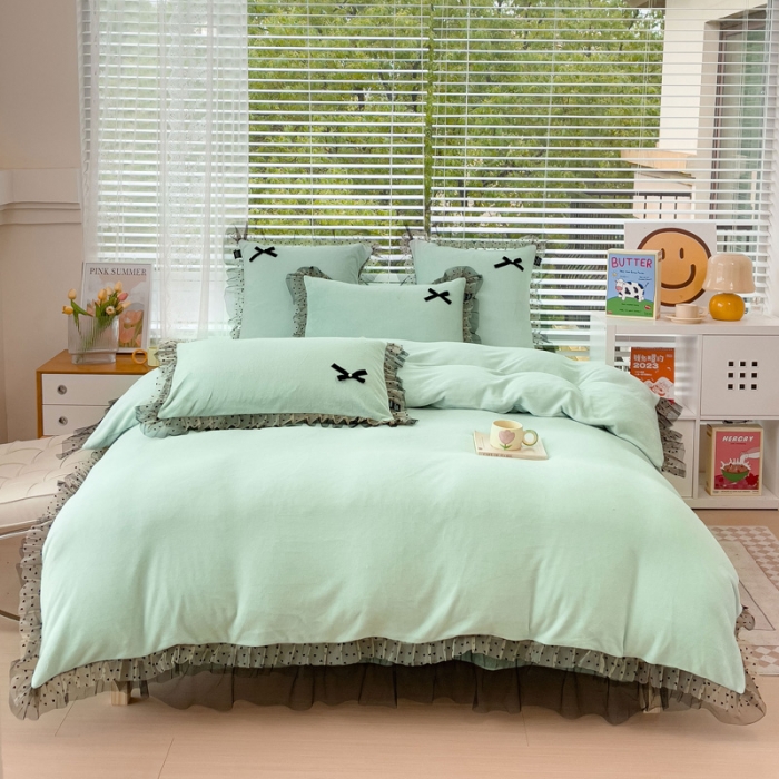 91家纺网 家纺一手货源 找家纺 2025新款牛奶绒雕花四件套-KK小姐 水绿