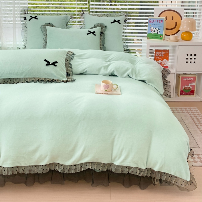 91家纺网 家纺一手货源 找家纺 2025新款牛奶绒雕花四件套-KK小姐 水绿