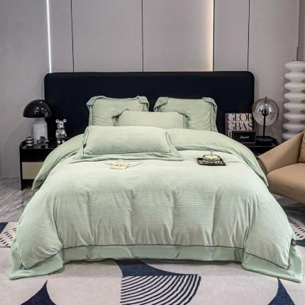 2025新款牛奶绒雕花四件套-浪漫花艺 水绿