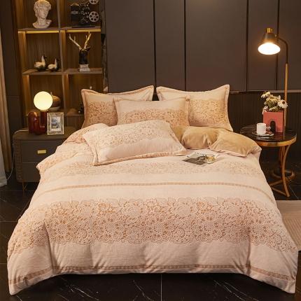 91家纺网 家纺一手货源 找家纺 （总）金纱玉纺 2023年新款母婴级雕花绒四件套