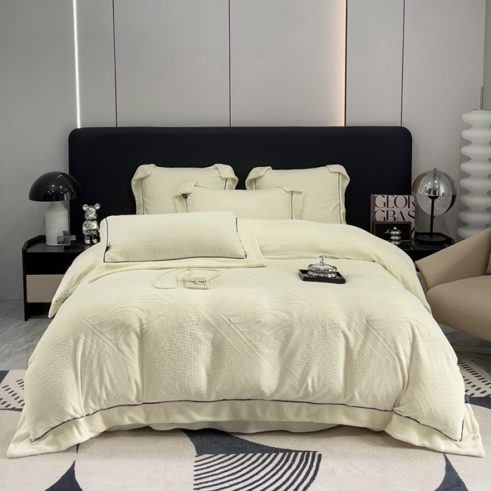 91家纺网 家纺一手货源 找家纺 （总）2025新款牛奶绒雕花四件套-苏黎