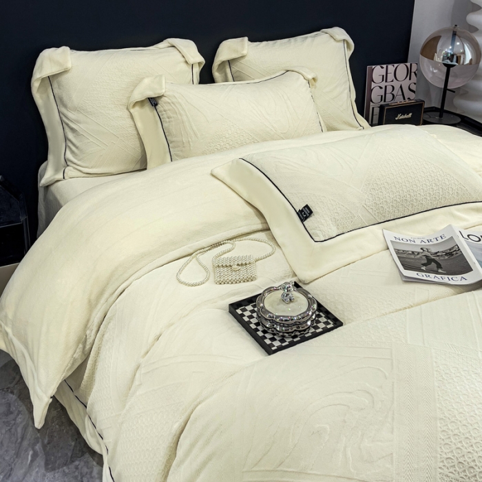 91家纺网 家纺一手货源 找家纺 （总）2025新款牛奶绒雕花四件套-苏黎