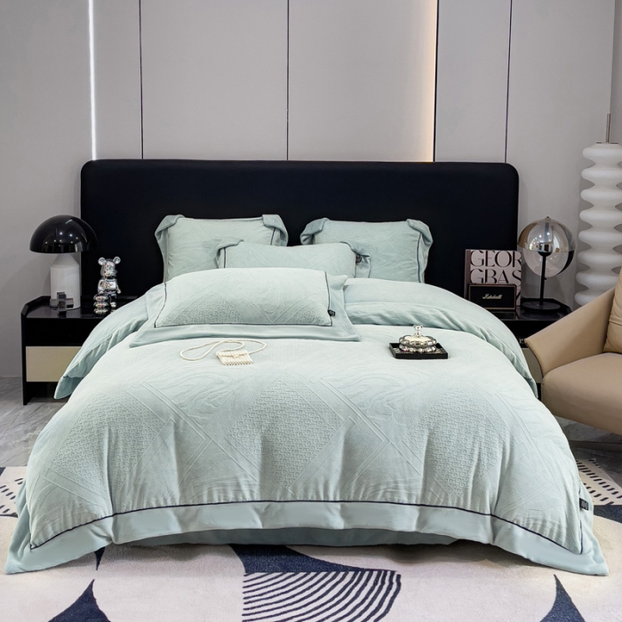 91家纺网 家纺一手货源 找家纺 2025新款牛奶绒雕花四件套-苏黎 蓝色