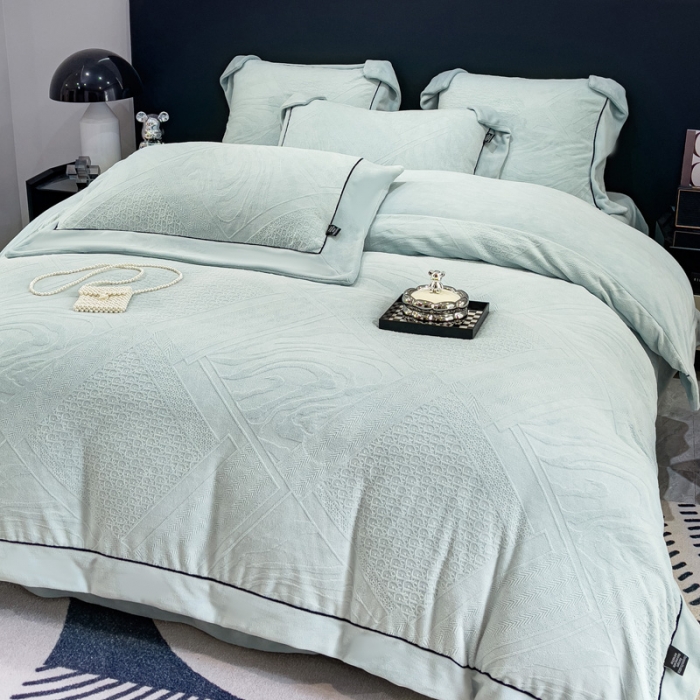 91家纺网 家纺一手货源 找家纺 2025新款牛奶绒雕花四件套-苏黎 蓝色