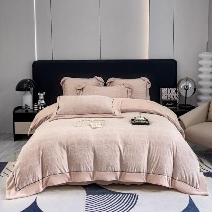 2025新款牛奶绒雕花四件套-小香 豆沙色