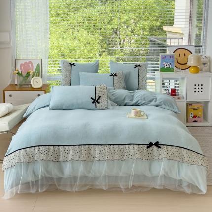 91家纺网 家纺一手货源 找家纺 （总）2025新款牛奶绒拼纱四件套-洛可可