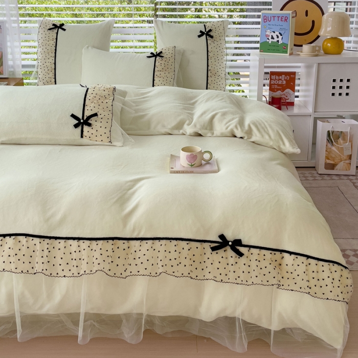 91家纺网 家纺一手货源 找家纺 （总）2025新款牛奶绒拼纱四件套-洛可可