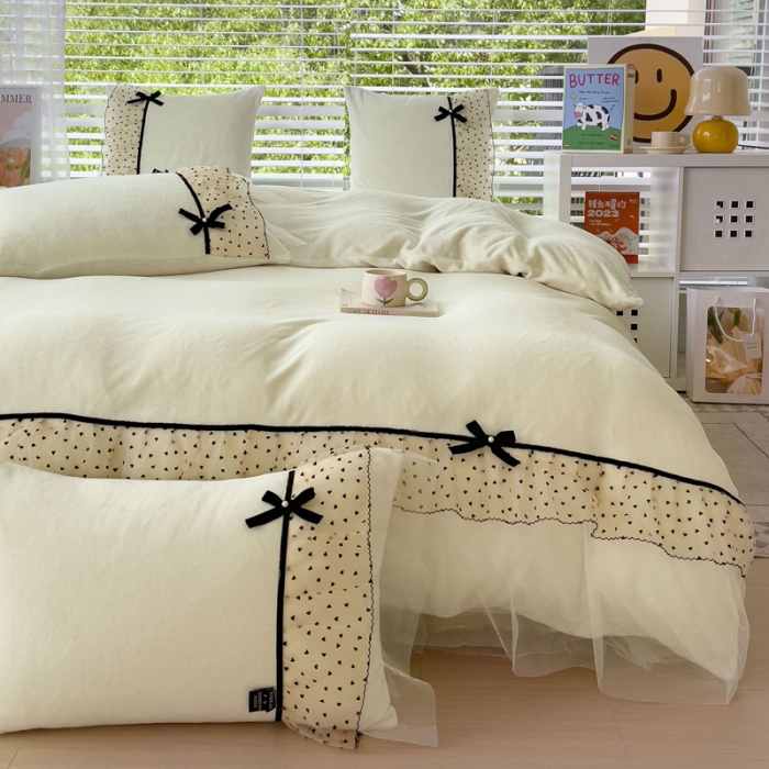 91家纺网 家纺一手货源 找家纺 （总）2025新款牛奶绒拼纱四件套-洛可可