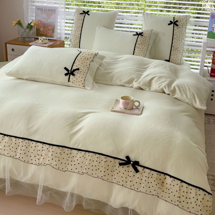 91家纺网 家纺一手货源 找家纺 （总）2025新款牛奶绒拼纱四件套-洛可可