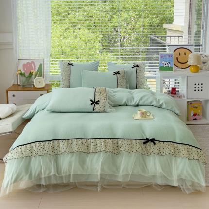 2025新款牛奶绒拼纱四件套-洛可可 水绿