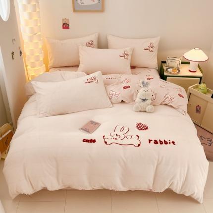 2023新款牛奶绒印花毛巾绣单被套 被套150*200cm 毛巾绣 毛巾绣-奔跑兔兔