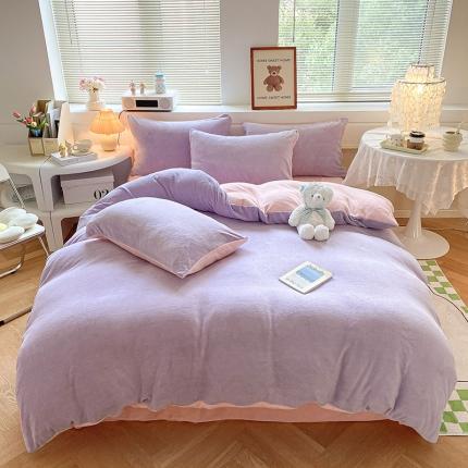 91家纺网 家纺一手货源 找家纺 2023新款高克重舒适纯色牛奶绒单被套 芋泥粉紫