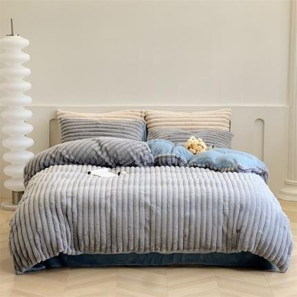 91家纺网 家纺一手货源 找家纺 安莱生活 2023新款秋冬皮草兔毛四件套 高级灰