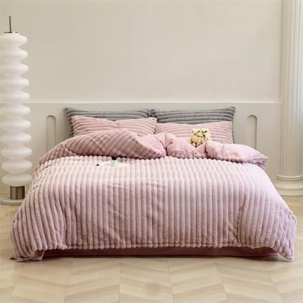 91家纺网 家纺一手货源 找家纺 安莱生活 2023新款秋冬皮草兔毛四件套 橡皮粉