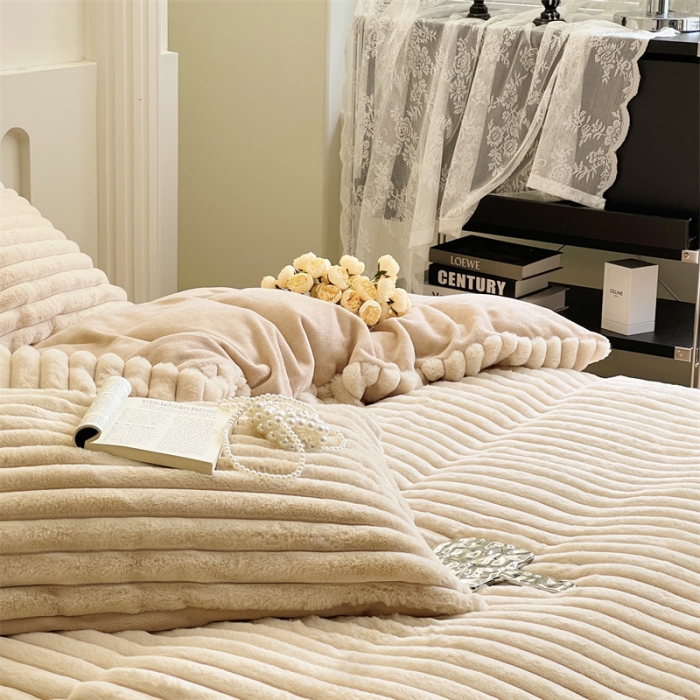 91家纺网 家纺一手货源 找家纺 安莱生活 2023新款秋冬皮草兔毛四件套 奶茶色