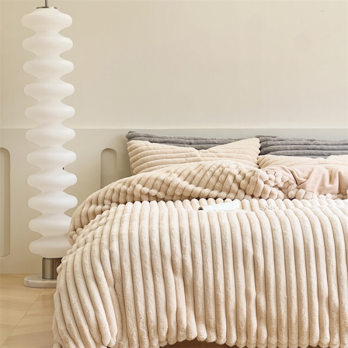 91家纺网 家纺一手货源 找家纺 安莱生活 2023新款秋冬皮草兔毛四件套 奶茶色