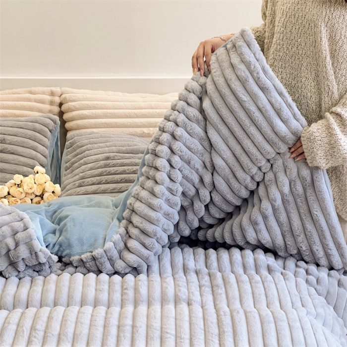 91家纺网 家纺一手货源 找家纺 安莱生活 2023新款秋冬皮草兔毛四件套 高级灰