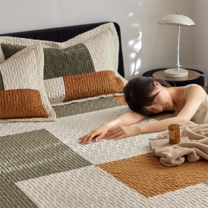 安莱生活 2023新款原创多功能创意拼块水晶绒荷兰绒天鹅绒毯床盖系列 拼块绿