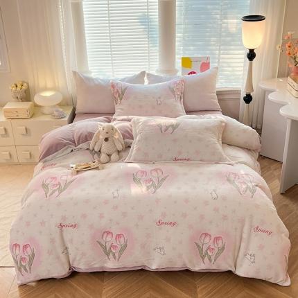 91家纺网 家纺一手货源 找家纺 妖妖家纺 2023新款牛奶绒四件套 郁金花开