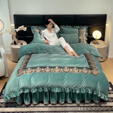 忘忧草 2023新款婴儿绒夹棉床裙四件套-爱莎 苍蓝