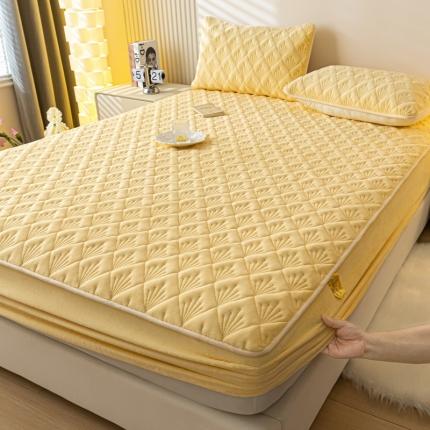 鑫钰 2023秋冬年新款高克重牛奶绒夹棉床笠床罩席梦思保护套 烟花-淡雅黄