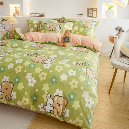 91家纺网 家纺一手货源 找家纺 宅部落2023新款牛奶绒四件套法莱绒三件套