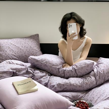 91家纺网 家纺一手货源 找家纺 源启生活2023新款亲肤舒适秋冬全棉针织棉四件套 紫陌