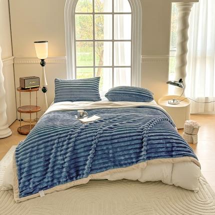 91家纺网 家纺一手货源 找家纺 网客 2024新款高克重纯色兔毛绒休闲毯 宝石蓝