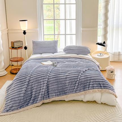 网客 2024新款高克重纯色兔毛绒休闲毯 浅灰蓝