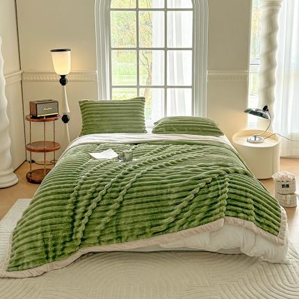 网客 2024新款高克重纯色兔毛绒休闲毯 竹叶绿