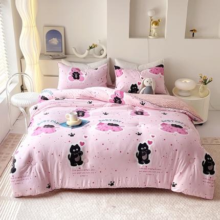 91家纺网 家纺一手货源 找家纺 网客 2024新款亲肤水洗双层纱豆豆被 爱心猫