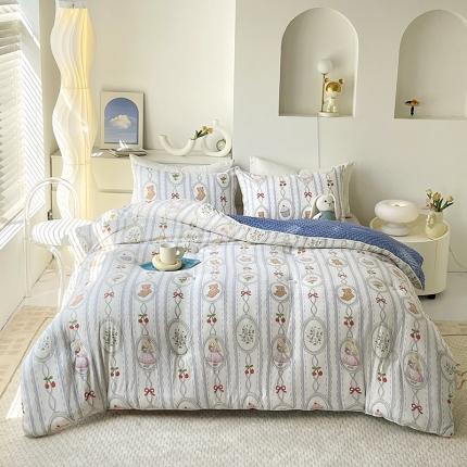 91家纺网 家纺一手货源 找家纺 网客 2024新款亲肤水洗双层纱豆豆被 公主与小熊