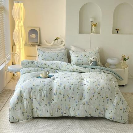 91家纺网 家纺一手货源 找家纺 网客 2024新款亲肤水洗双层纱豆豆被 迷兔花园