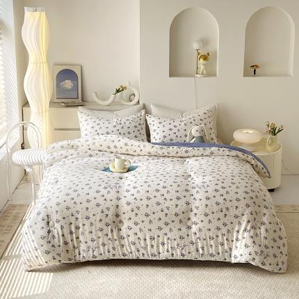 91家纺网 家纺一手货源 找家纺 网客 2024新款亲肤水洗双层纱豆豆被 紫藤