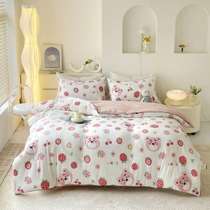 网客 2024新款亲肤水洗双层纱豆豆被 草莓小熊