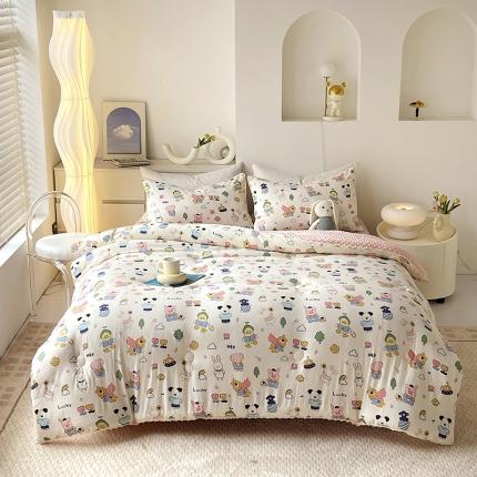 网客 2024新款亲肤水洗双层纱豆豆被 一起郊游