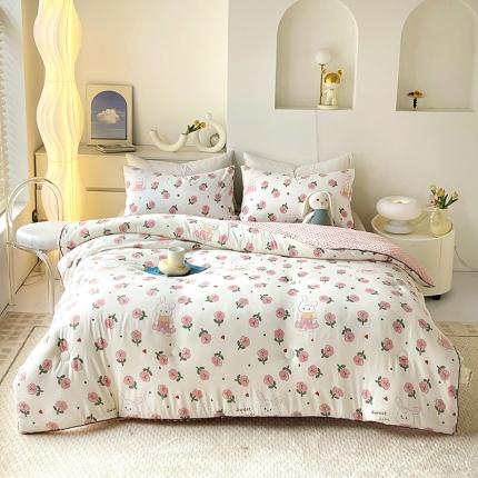 网客 2024新款亲肤水洗双层纱豆豆被 郁金花兔