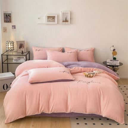 91家纺网 家纺一手货源 找家纺 （总）慕色 2023新款牛奶绒刺绣四件套慕奢绒