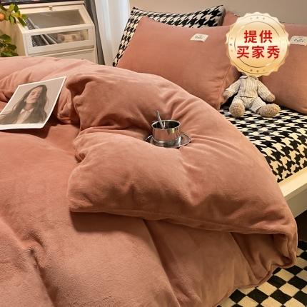 （总）花漾家居 2023新款秋冬新品千鸟格双拼牛奶绒四件套