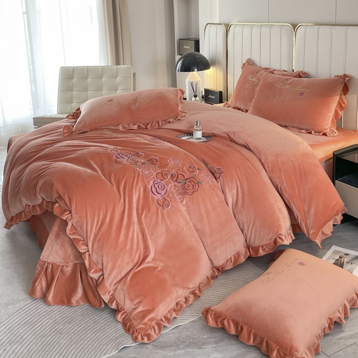 91家纺网 家纺一手货源 找家纺 （总）金米诺 2024新款婴儿绒韩版床单绣花四件套