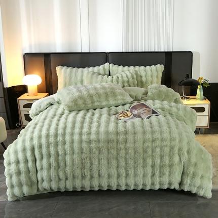 富之航 2023新款加厚兔毛牛奶绒四件套 绿色