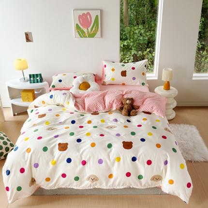 91家纺网 家纺一手货源 找家纺 怡家居 2023新款秋冬棉加豆豆绒印花四件套 彩色小熊
