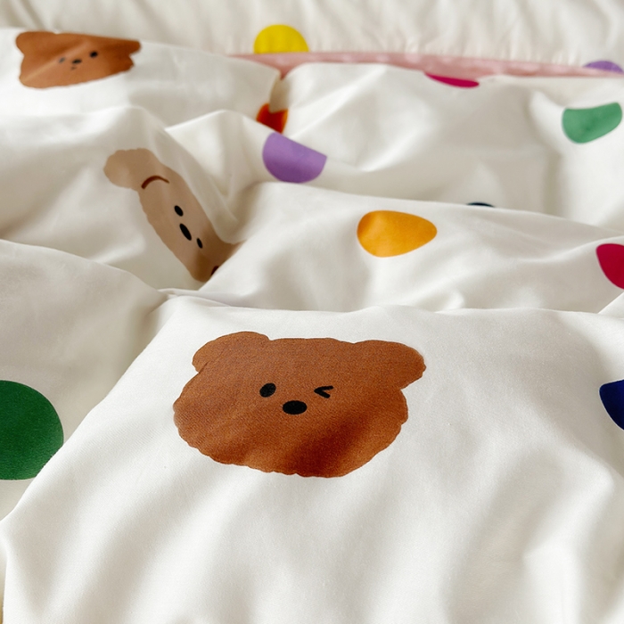 91家纺网 家纺一手货源 找家纺 怡家居 2023新款秋冬棉加豆豆绒印花四件套 彩色小熊