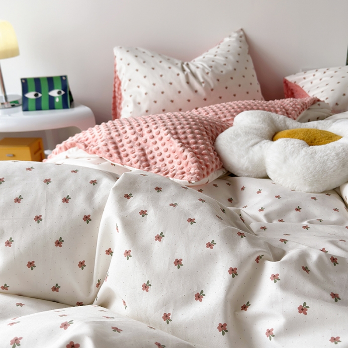 91家纺网 家纺一手货源 找家纺 怡家居 2023新款秋冬棉加豆豆绒印花四件套 粉花花