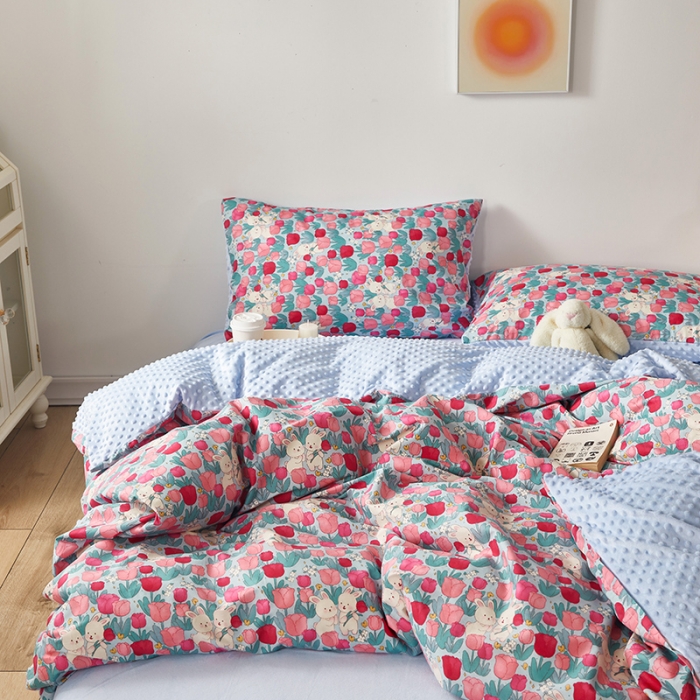 91家纺网 家纺一手货源 找家纺 怡家居 2023新款秋冬棉加豆豆绒印花四件套 开心兔