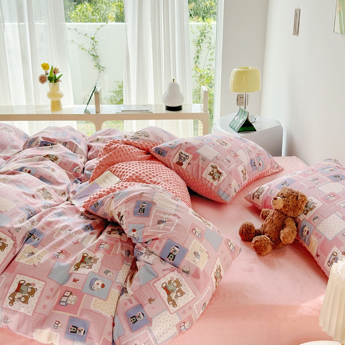 91家纺网 家纺一手货源 找家纺 怡家居 2023新款秋冬棉加豆豆绒印花四件套 米可庄园