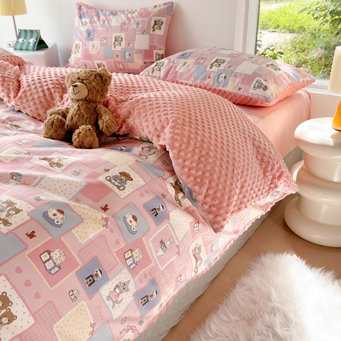 91家纺网 家纺一手货源 找家纺 怡家居 2023新款秋冬棉加豆豆绒印花四件套 米可庄园