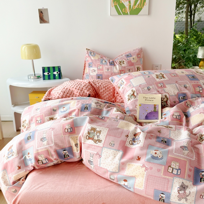 91家纺网 家纺一手货源 找家纺 怡家居 2023新款秋冬棉加豆豆绒印花四件套 米可庄园