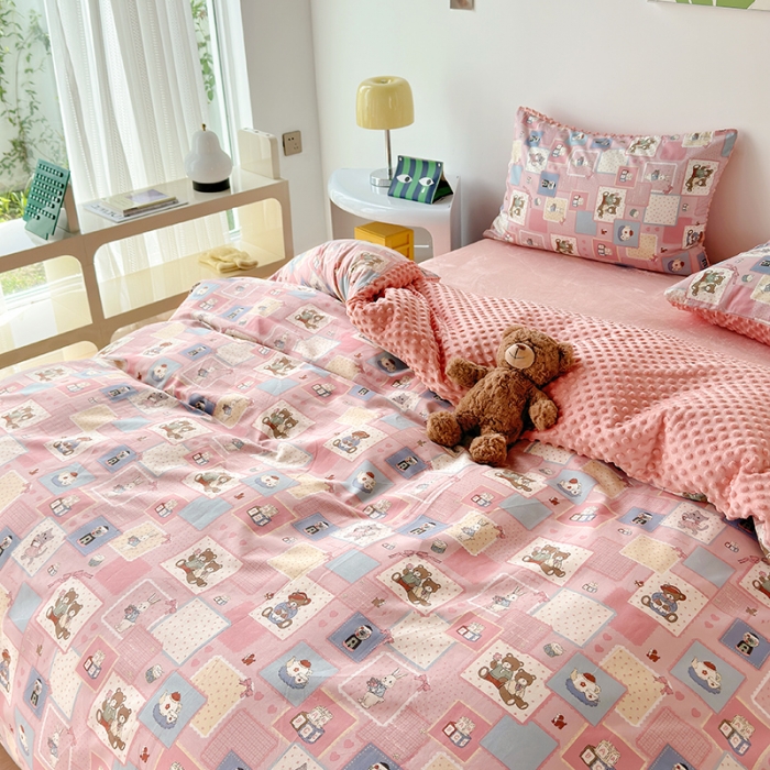 91家纺网 家纺一手货源 找家纺 怡家居 2023新款秋冬棉加豆豆绒印花四件套 米可庄园